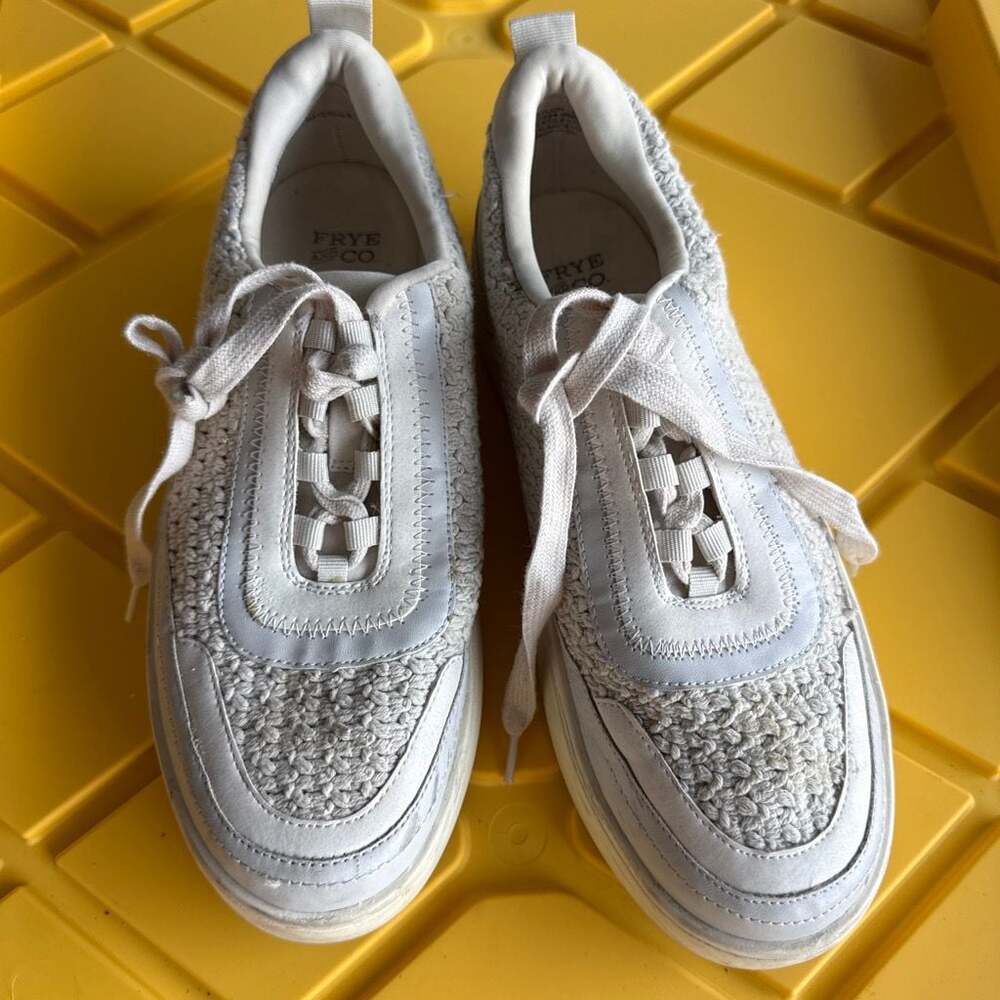 Frye and Co. White Waffle Knit Platform Lace-Up Sneakers